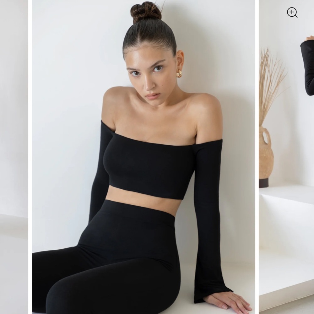Long Sleeve Bardot Crop Top in Black